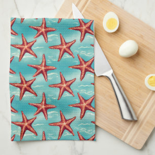 Aqua Blue Coastal Starfish Kitchen Towel