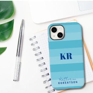 Aqua Blue Color Blocks Custom Monogram Case-Mate iPhone 14 Case