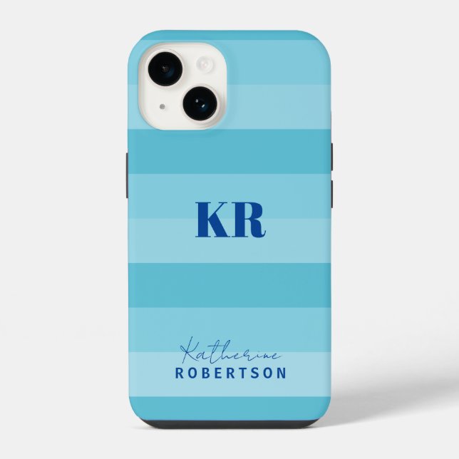 Aqua Blue Color Blocks Custom Monogram  Iphone Case (Back)