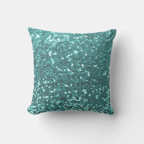 Aqua Blue Color of 2021 Popular Glitter Throw Pillow