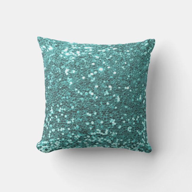 Aqua Blue Color of 2021 Popular Glitter Throw Pillow (Front)