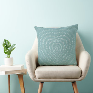 Aqua Blue Concentric White Hearts Boho Throw Pillow