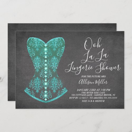 Aqua Blue Corset Lingerie Bridal Shower Invitation