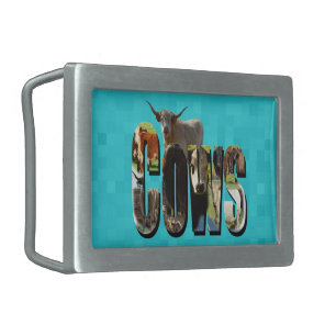 Aqua Blue Cows Picture Logo With Cows, Belt Buckle