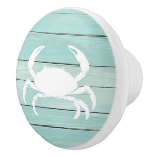 Aqua Blue Crab Faux Wood Nautical Drawer knob