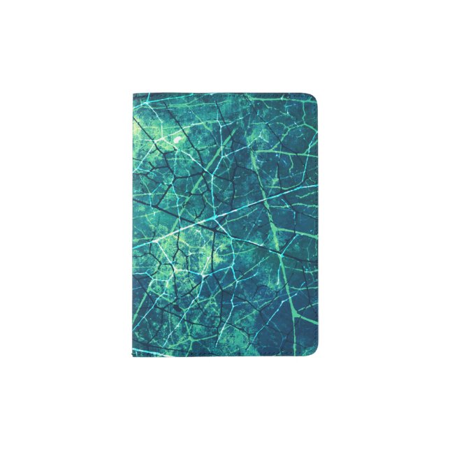 Aqua Blue Crackle Lacquer Grunge Pattern Passport Holder (Front)