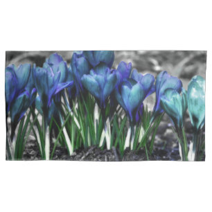 Aqua Blue Crocus Blooms Pillow Case