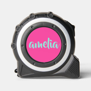 Aqua blue custom name script bold hot pink tape measure
