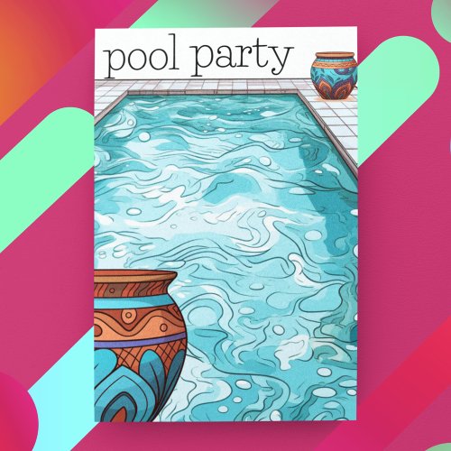 Aqua Blue Customizable Pool Party Invitation