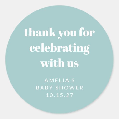 Aqua Blue Cute Custom Baby Shower Thank You Classic Round Sticker