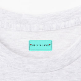 Aqua Blue Cute Simple Single Flower Custom Name Kids' Labels