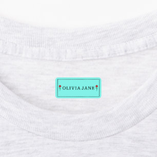Aqua Blue Cute Simple Single Flower Custom Name Kids' Labels