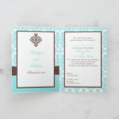 Aqua Blue Damask Card Style Wedding Invite (Inside)