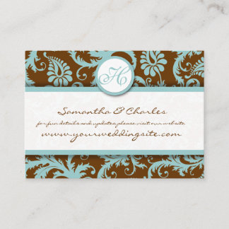 Aqua Blue Damask on Brown Damask Wedsite Cards