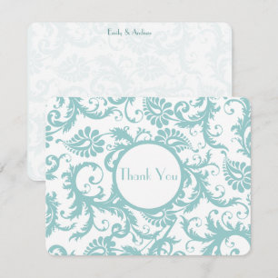 Aqua Blue Damask Swirls Wedding Invitation