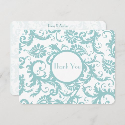 Aqua Blue Damask Swirls Wedding Invitation