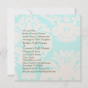 Aqua Blue Damask Wedding Invitation