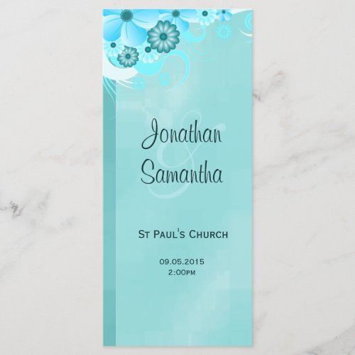 Aqua Blue Dark Teal Floral Wedding Programmes Program