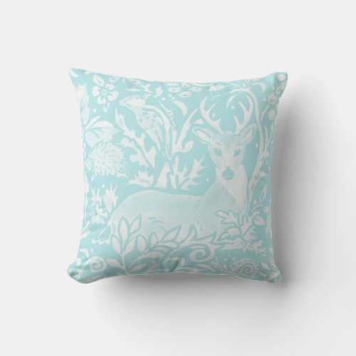 Aqua Blue Deer Hedgehog Forest Animal Nature   Throw Pillow