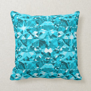 Aqua Blue Diamond Bling Pattern Throw Pillow
