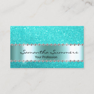 Aqua Blue Diamond Metal Elegant Glitter Business Card