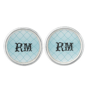 Aqua Blue Diamond Pattern Wedding Cuff Links