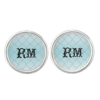 Aqua Blue Diamond Pattern Wedding Cuff Links