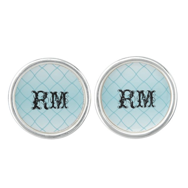 Aqua Blue Diamond Pattern Wedding Cuff Links (Front)