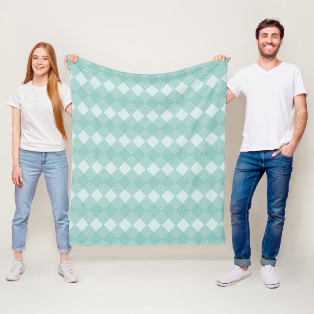 Aqua Blue Diamonds Circuit Argyle Pattern Fleece Blanket (In Situ)