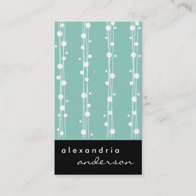 Aqua Blue Dots and Straw Business Cards (Front)