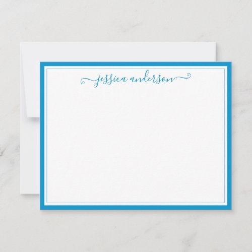 Aqua Blue Elegant Modern Chic Preppy Girly Script Note Card