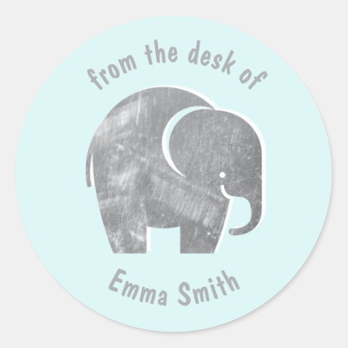 Aqua Blue Elephant Kids Personalized Classic Round Sticker