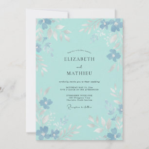 Aqua Blue Ethereal Floral Wedding Invitation