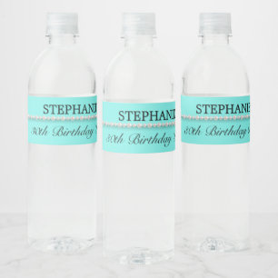 Aqua Blue Fancy Tiffany Birthday Vintage Custom Water Bottle Label