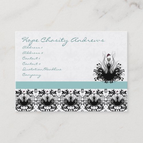 Aqua Blue Fashion Diva Damask Business Card