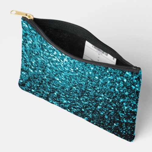 Aqua blue faux glitter sparkles accessory pouch