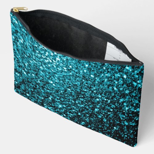 Aqua blue faux glitter sparkles accessory pouch