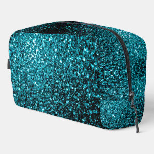 Aqua blue faux glitter sparkles dopp kit