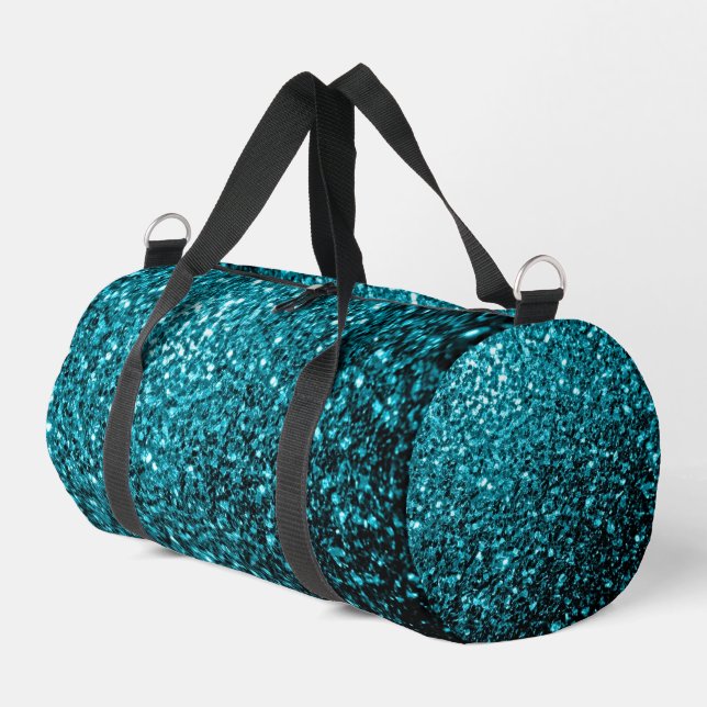 Aqua blue faux glitter sparkles duffle bag (Left Corner)
