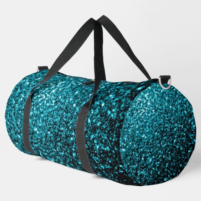 Aqua blue faux glitter sparkles duffle bag (Left Corner)