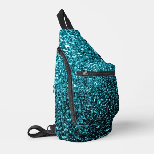 Aqua blue faux glitter sparkles sling bag