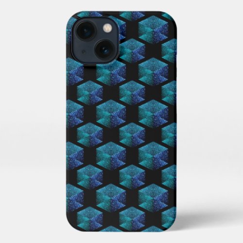 Aqua blue faux sparkles diamond geometric pattern iPhone 13 case