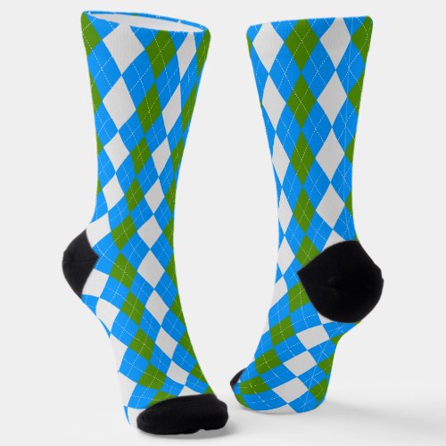 AQUA BLUE  FERN GREEN Argyle Pattern Socks