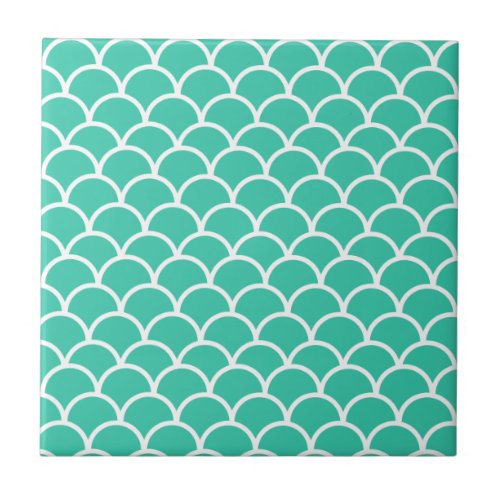 Aqua Blue Fish scale pattern Ceramic Tile