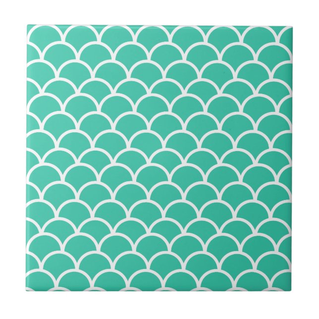 Aqua Blue Fish scale pattern Ceramic Tile (Front)