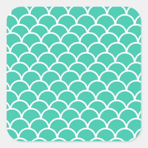 Aqua Blue Fish scale pattern Square Sticker