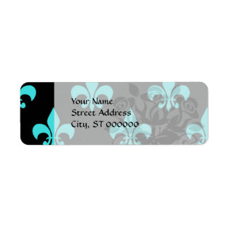 aqua blue fleur de lis pattern label