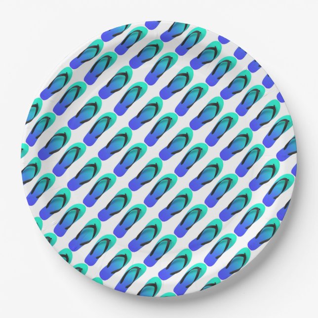 Aqua Blue Flip Flops Paper Plates (Front)