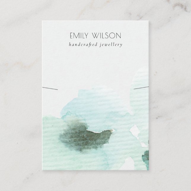 Aqua Blue Floral Abstract Necklace Band Display Business Card (Front)