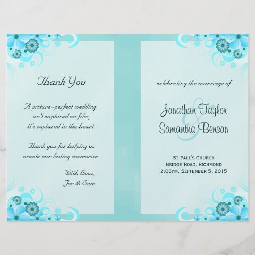 Aqua Blue Floral BiFold Wedding Program Templates